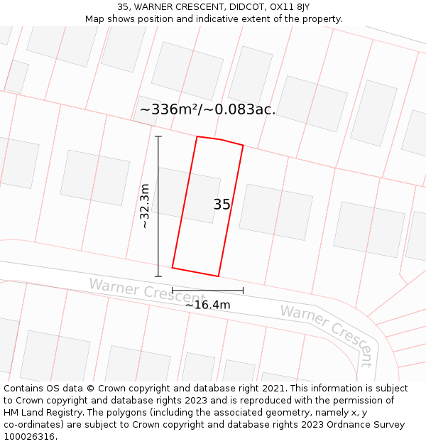 35, WARNER CRESCENT, DIDCOT, OX11 8JY: Plot and title map