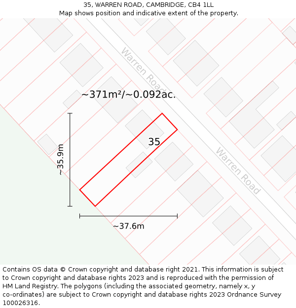 35, WARREN ROAD, CAMBRIDGE, CB4 1LL: Plot and title map