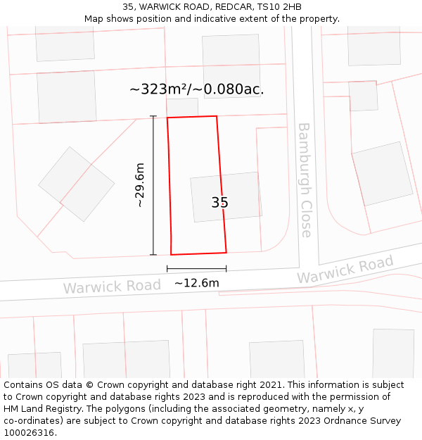 35, WARWICK ROAD, REDCAR, TS10 2HB: Plot and title map