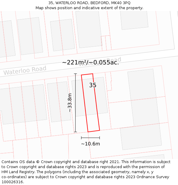35, WATERLOO ROAD, BEDFORD, MK40 3PQ: Plot and title map