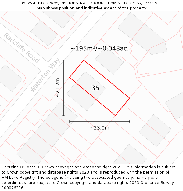 35, WATERTON WAY, BISHOPS TACHBROOK, LEAMINGTON SPA, CV33 9UU: Plot and title map