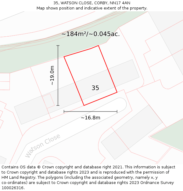 35, WATSON CLOSE, CORBY, NN17 4AN: Plot and title map