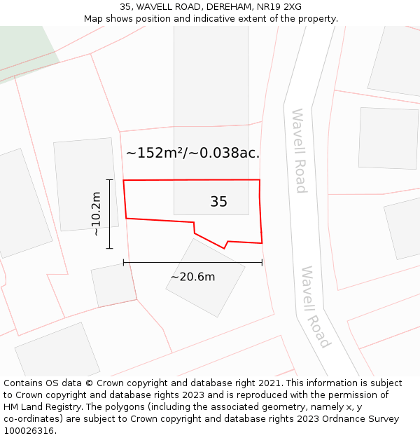 35, WAVELL ROAD, DEREHAM, NR19 2XG: Plot and title map
