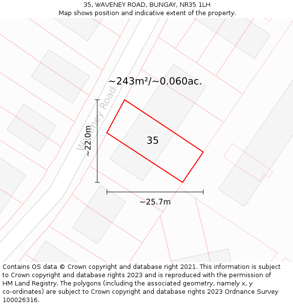 35, WAVENEY ROAD, BUNGAY, NR35 1LH: Plot and title map