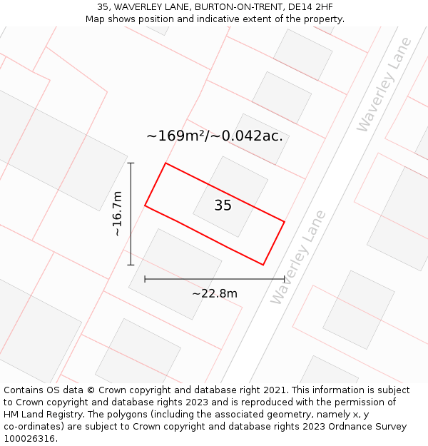 35, WAVERLEY LANE, BURTON-ON-TRENT, DE14 2HF: Plot and title map