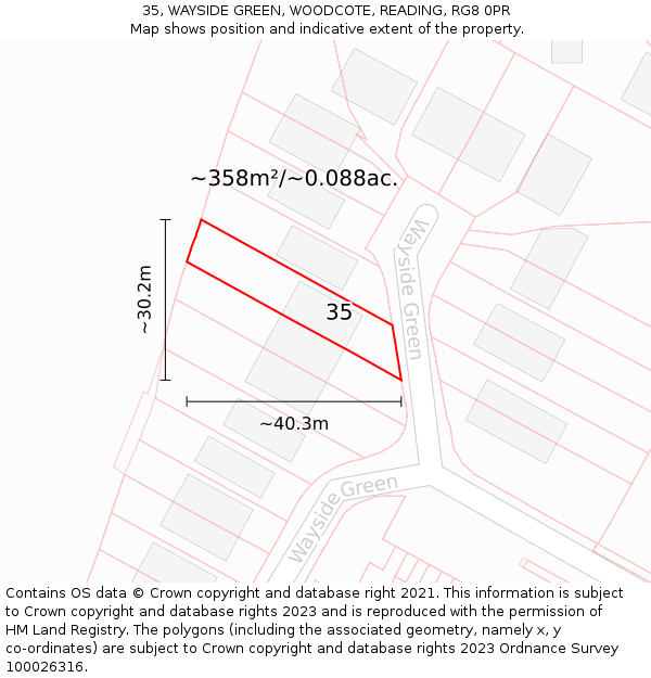 35, WAYSIDE GREEN, WOODCOTE, READING, RG8 0PR: Plot and title map