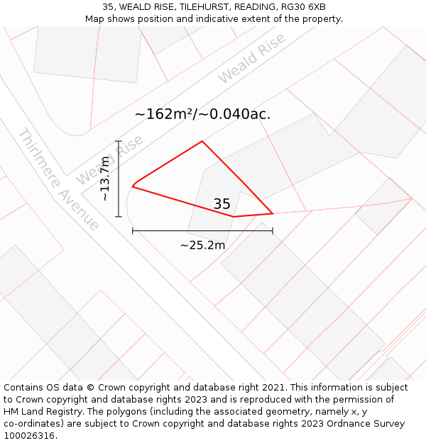 35, WEALD RISE, TILEHURST, READING, RG30 6XB: Plot and title map