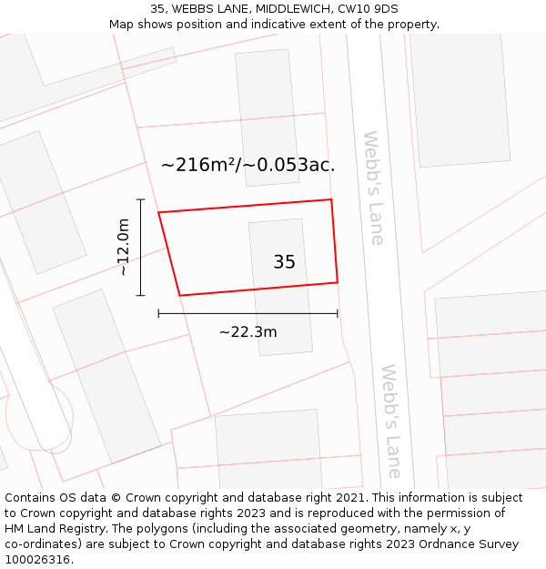 35, WEBBS LANE, MIDDLEWICH, CW10 9DS: Plot and title map