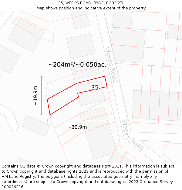 35, WEEKS ROAD, RYDE, PO33 2TL: Plot and title map