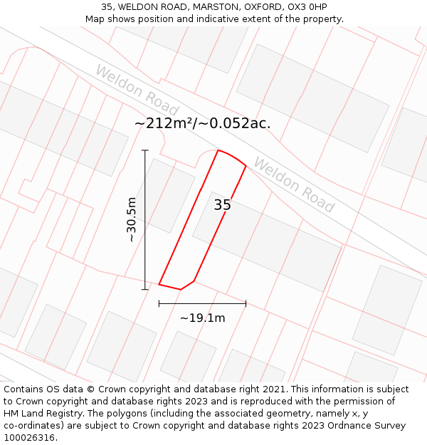 35, WELDON ROAD, MARSTON, OXFORD, OX3 0HP: Plot and title map