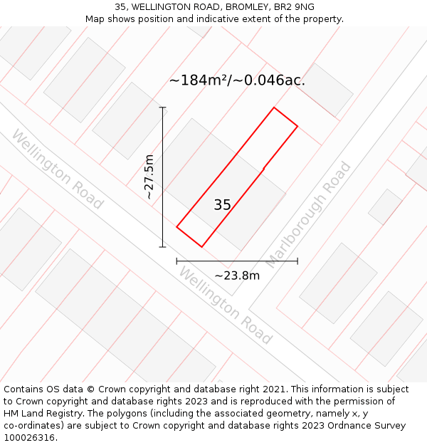 35, WELLINGTON ROAD, BROMLEY, BR2 9NG: Plot and title map