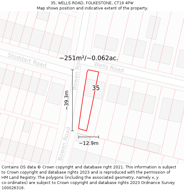 35, WELLS ROAD, FOLKESTONE, CT19 4PW: Plot and title map
