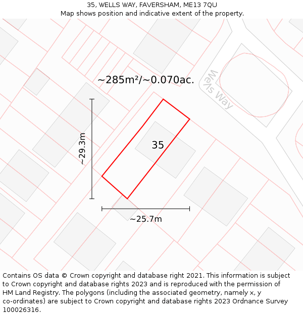 35, WELLS WAY, FAVERSHAM, ME13 7QU: Plot and title map