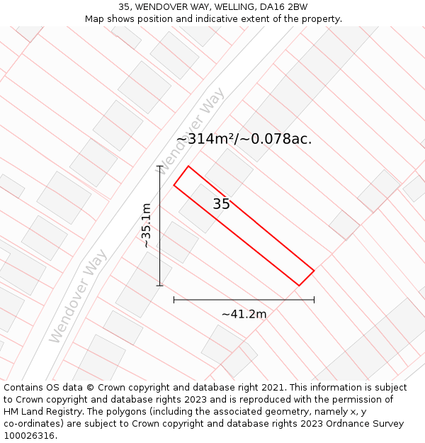 35, WENDOVER WAY, WELLING, DA16 2BW: Plot and title map