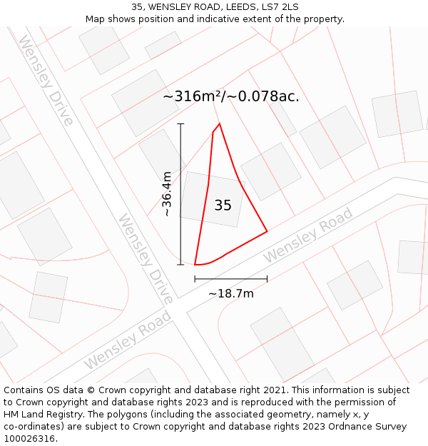 35, WENSLEY ROAD, LEEDS, LS7 2LS: Plot and title map