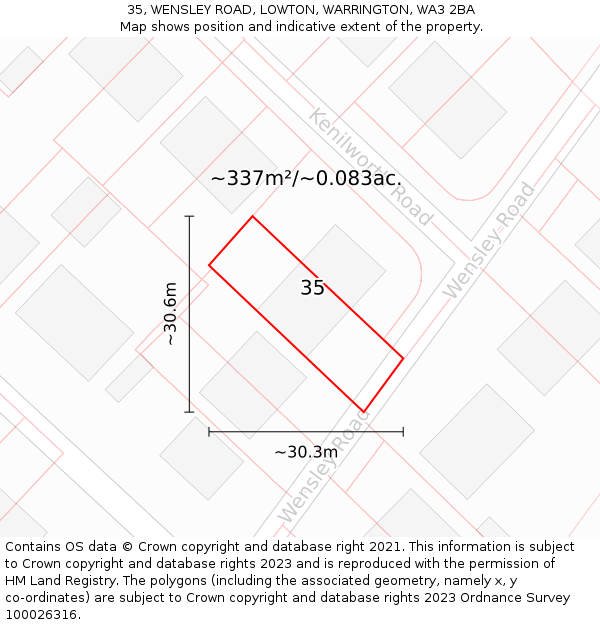 35, WENSLEY ROAD, LOWTON, WARRINGTON, WA3 2BA: Plot and title map