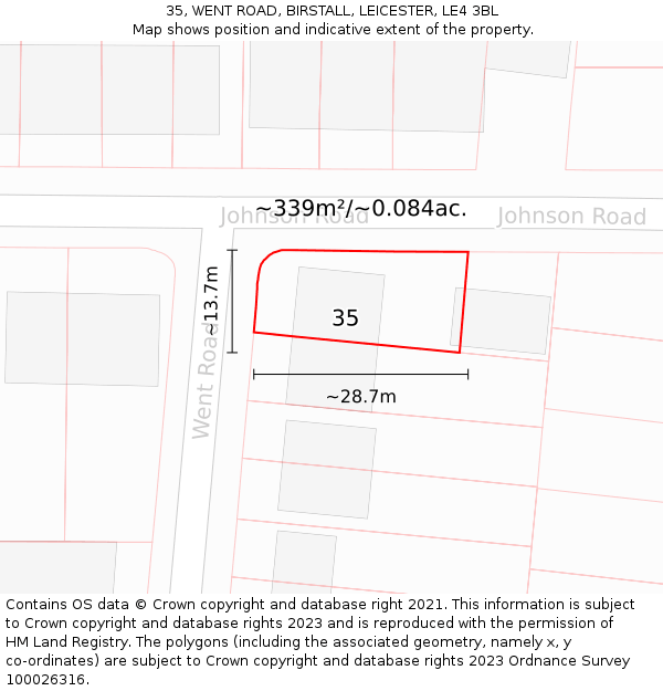 35, WENT ROAD, BIRSTALL, LEICESTER, LE4 3BL: Plot and title map