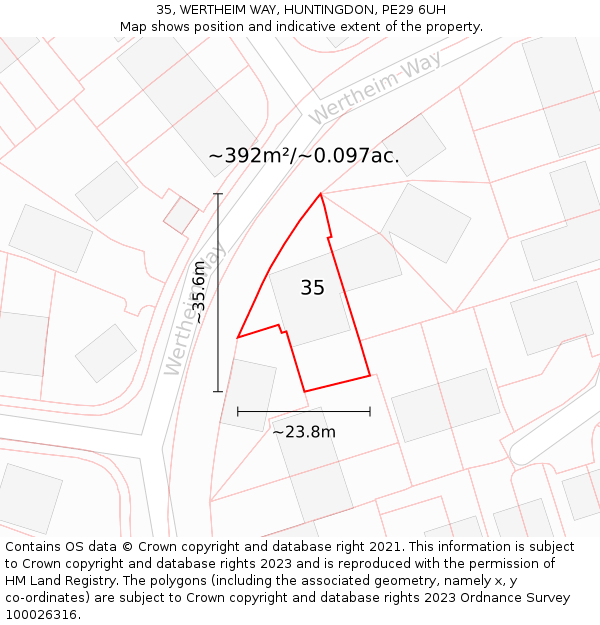 35, WERTHEIM WAY, HUNTINGDON, PE29 6UH: Plot and title map