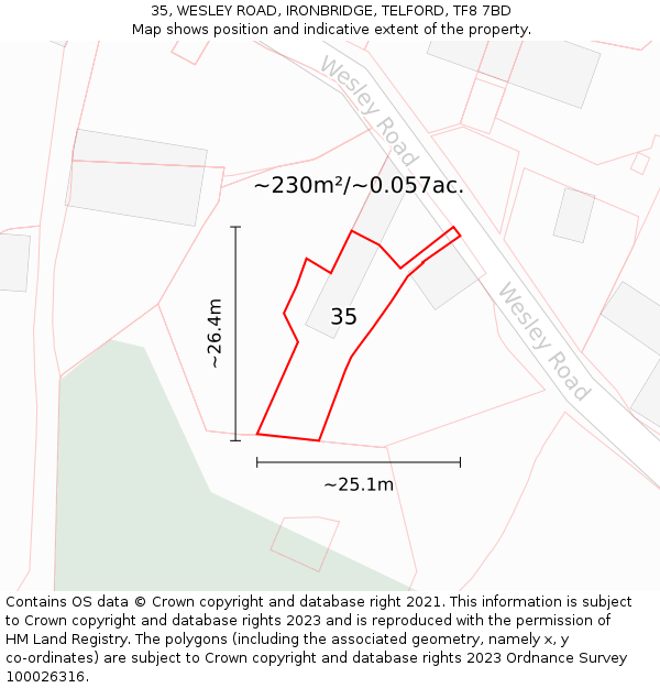 35, WESLEY ROAD, IRONBRIDGE, TELFORD, TF8 7BD: Plot and title map