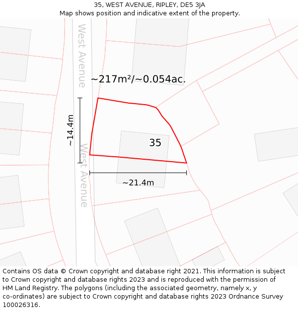 35, WEST AVENUE, RIPLEY, DE5 3JA: Plot and title map
