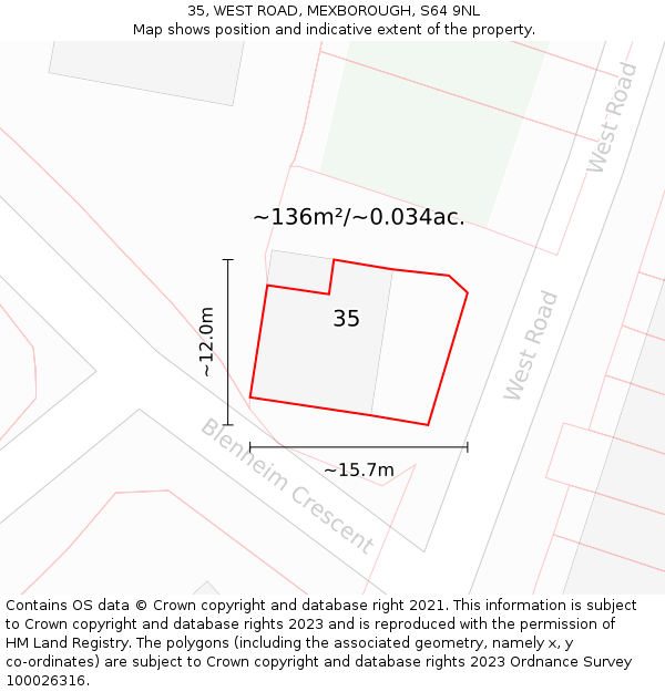 35, WEST ROAD, MEXBOROUGH, S64 9NL: Plot and title map