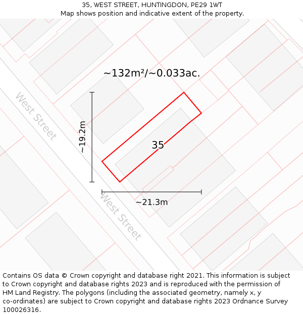 35, WEST STREET, HUNTINGDON, PE29 1WT: Plot and title map