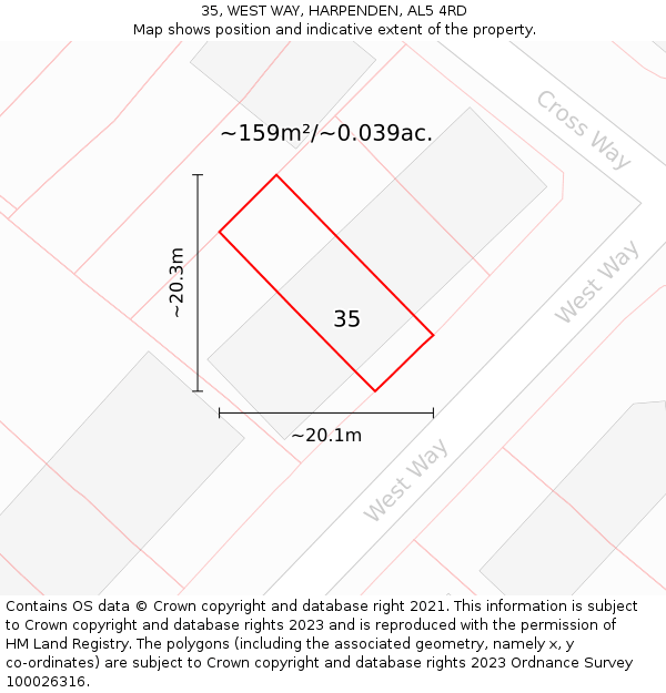 35, WEST WAY, HARPENDEN, AL5 4RD: Plot and title map