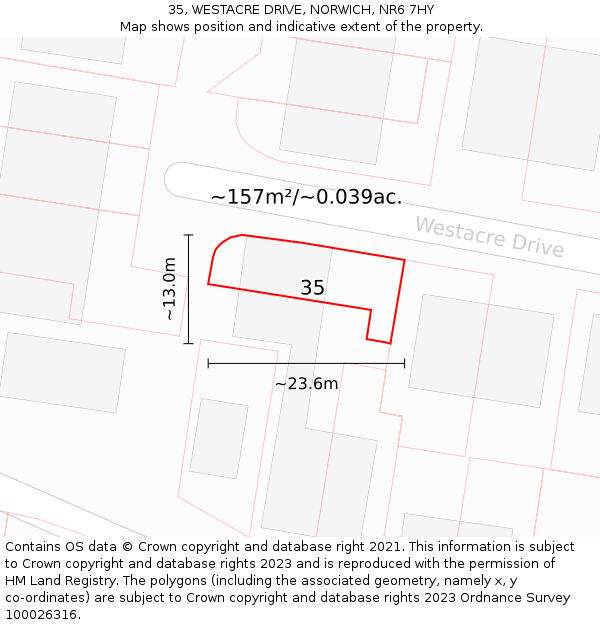 35, WESTACRE DRIVE, NORWICH, NR6 7HY: Plot and title map