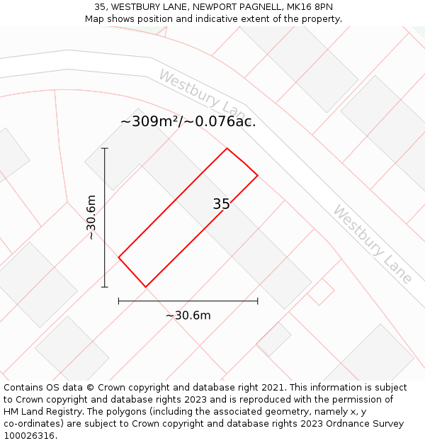 35, WESTBURY LANE, NEWPORT PAGNELL, MK16 8PN: Plot and title map