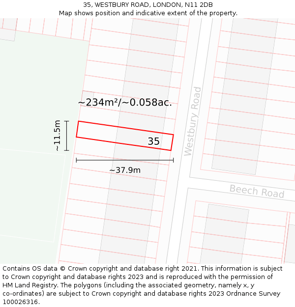 35, WESTBURY ROAD, LONDON, N11 2DB: Plot and title map