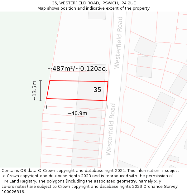 35, WESTERFIELD ROAD, IPSWICH, IP4 2UE: Plot and title map