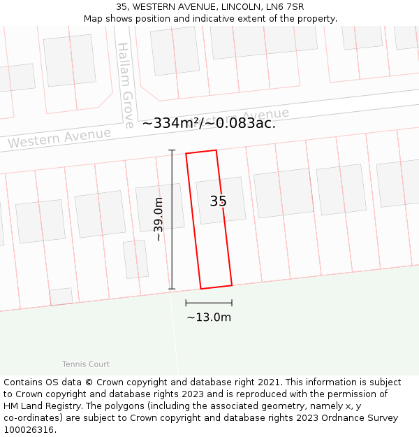 35, WESTERN AVENUE, LINCOLN, LN6 7SR: Plot and title map