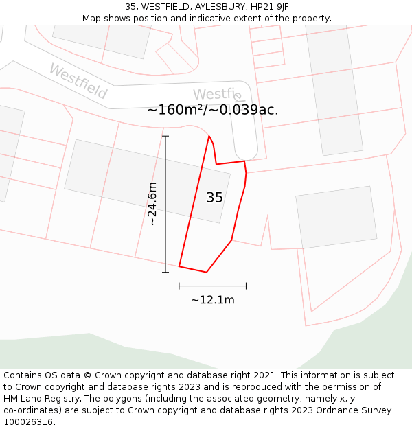 35, WESTFIELD, AYLESBURY, HP21 9JF: Plot and title map