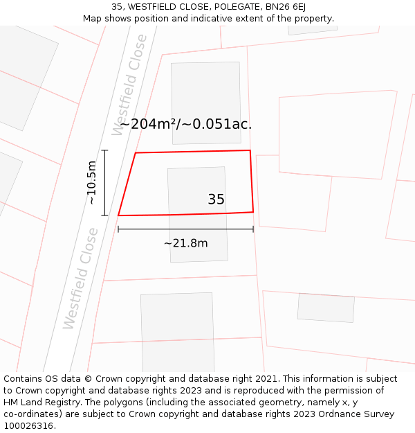 35, WESTFIELD CLOSE, POLEGATE, BN26 6EJ: Plot and title map