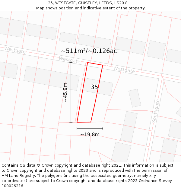35, WESTGATE, GUISELEY, LEEDS, LS20 8HH: Plot and title map