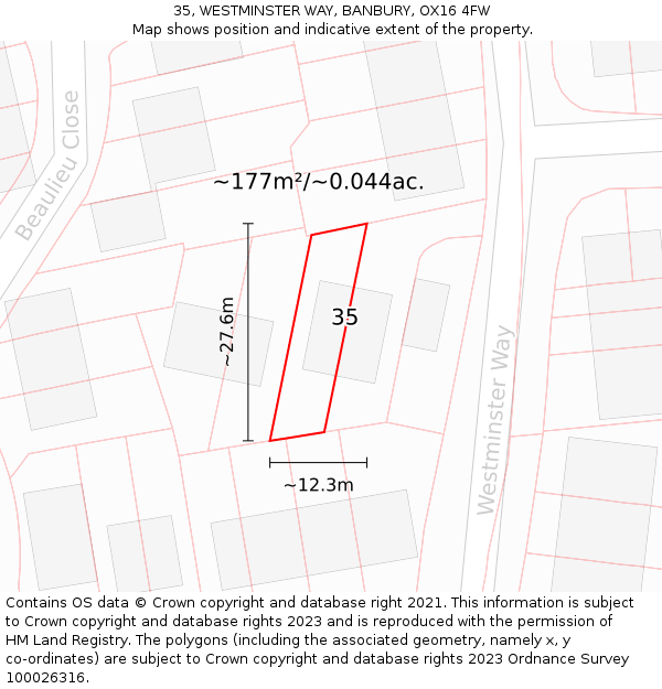 35, WESTMINSTER WAY, BANBURY, OX16 4FW: Plot and title map