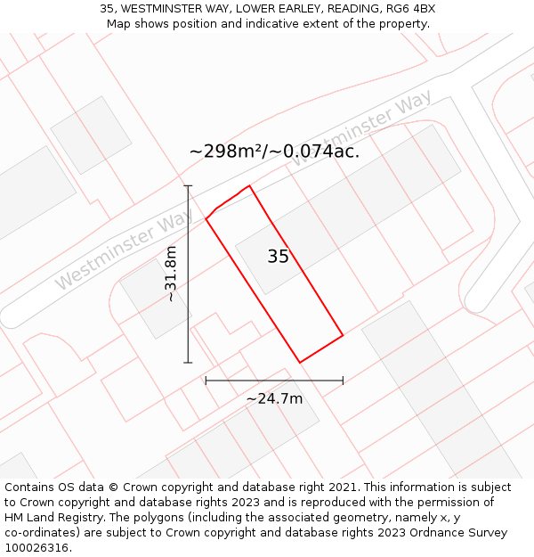 35, WESTMINSTER WAY, LOWER EARLEY, READING, RG6 4BX: Plot and title map