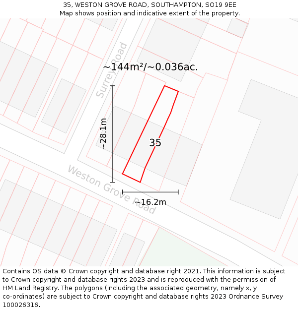 35, WESTON GROVE ROAD, SOUTHAMPTON, SO19 9EE: Plot and title map