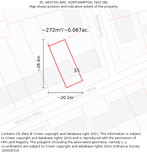 35, WESTON WAY, NORTHAMPTON, NN3 3BL: Plot and title map