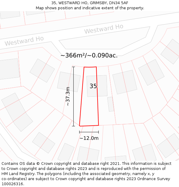 35, WESTWARD HO, GRIMSBY, DN34 5AF: Plot and title map
