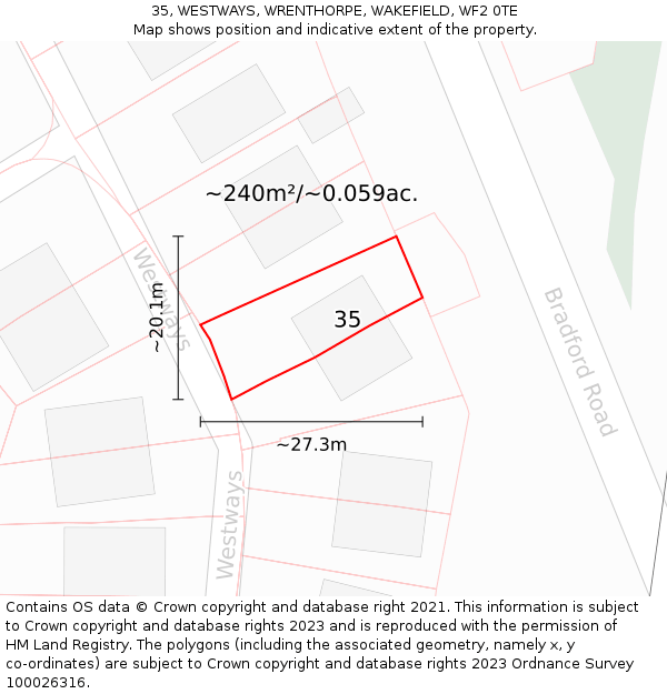 35, WESTWAYS, WRENTHORPE, WAKEFIELD, WF2 0TE: Plot and title map