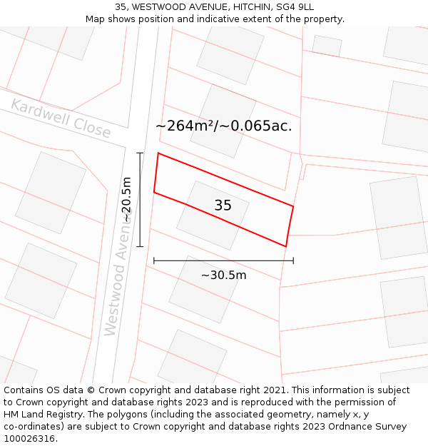 35, WESTWOOD AVENUE, HITCHIN, SG4 9LL: Plot and title map