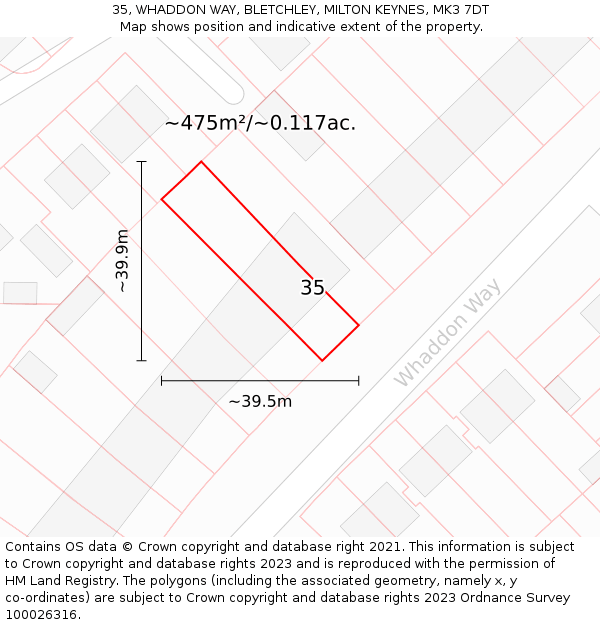 35, WHADDON WAY, BLETCHLEY, MILTON KEYNES, MK3 7DT: Plot and title map