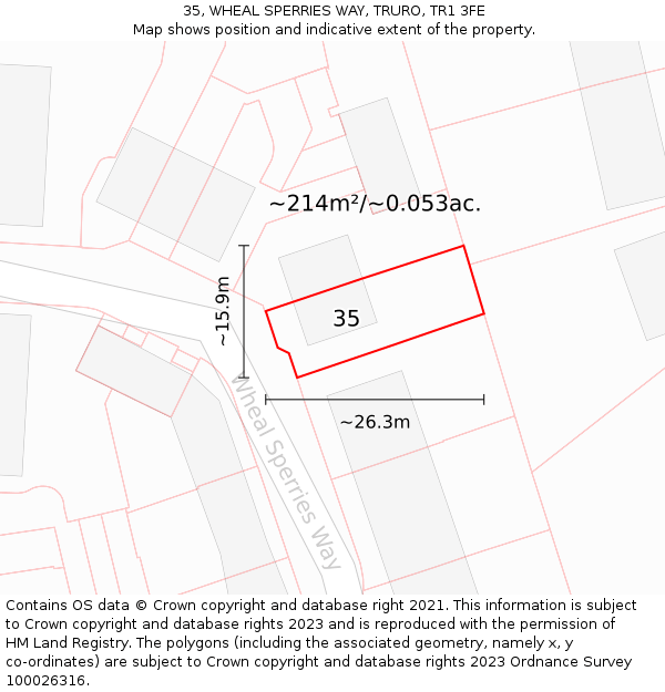 35, WHEAL SPERRIES WAY, TRURO, TR1 3FE: Plot and title map