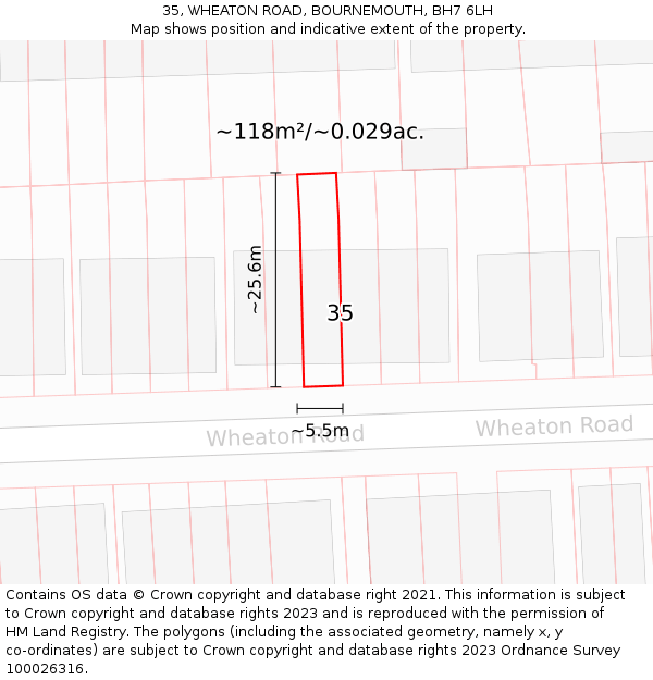 35, WHEATON ROAD, BOURNEMOUTH, BH7 6LH: Plot and title map