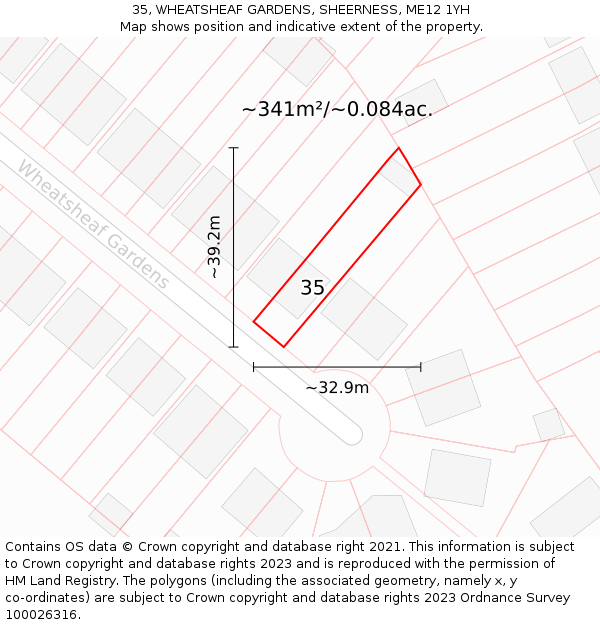 35, WHEATSHEAF GARDENS, SHEERNESS, ME12 1YH: Plot and title map