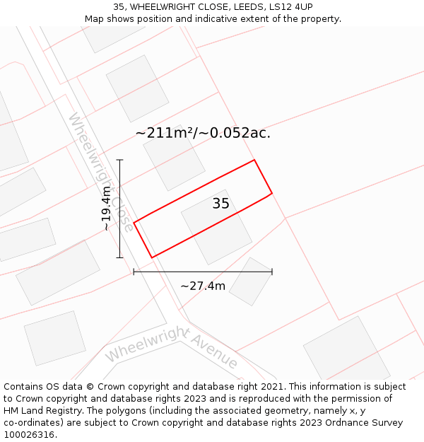 35, WHEELWRIGHT CLOSE, LEEDS, LS12 4UP: Plot and title map