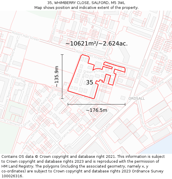 35, WHIMBERRY CLOSE, SALFORD, M5 3WL: Plot and title map