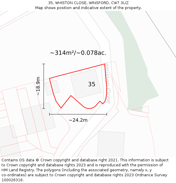 35, WHISTON CLOSE, WINSFORD, CW7 3UZ: Plot and title map