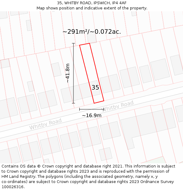 35, WHITBY ROAD, IPSWICH, IP4 4AF: Plot and title map